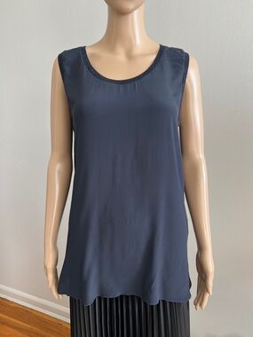 Les Copains Navy Blue Silk Cotton Blend Tank Top Blouse  Size 44 Size M